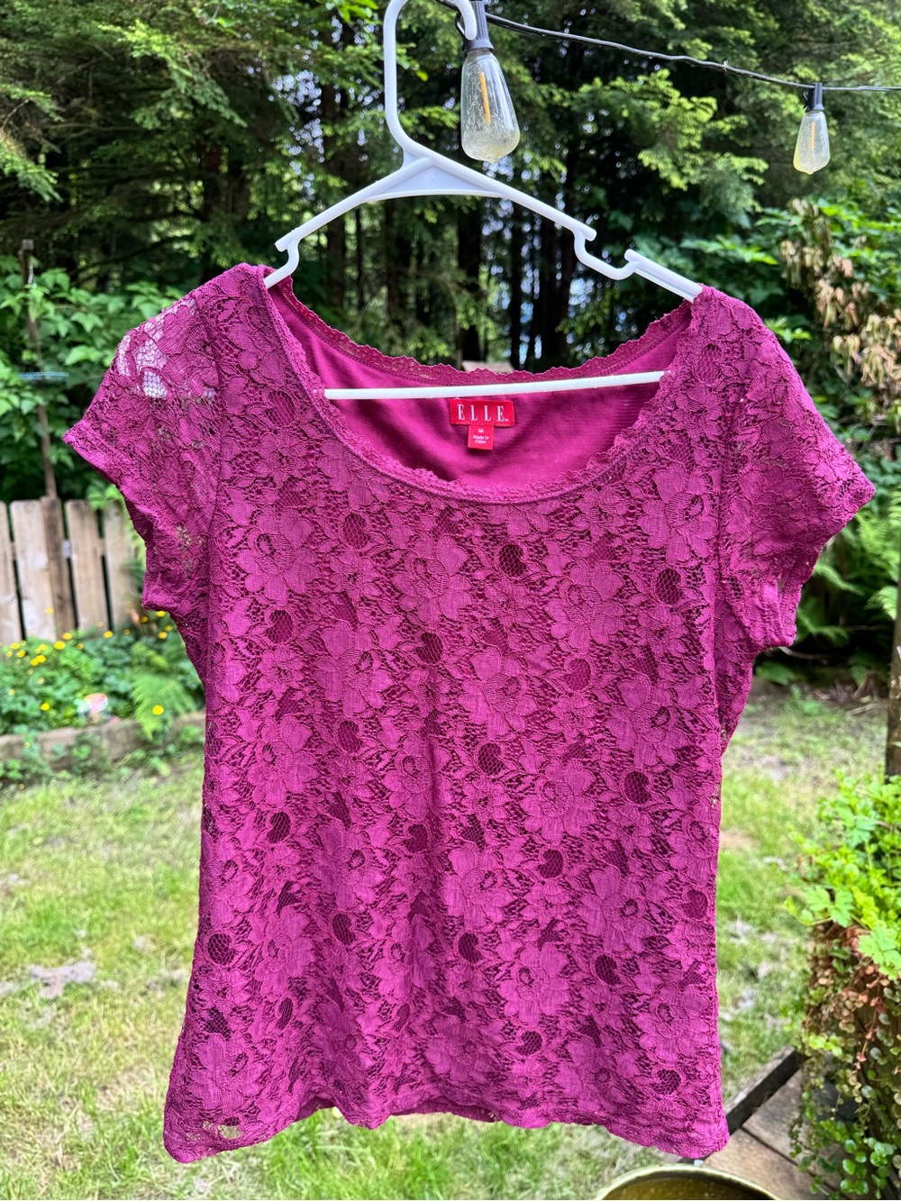 ELLE Magenta Floral Lace Short Sleeve Top